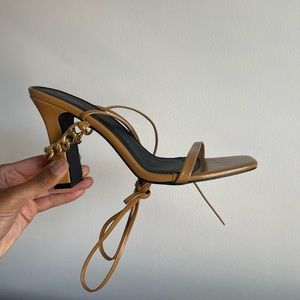 Tan chain heel sandals